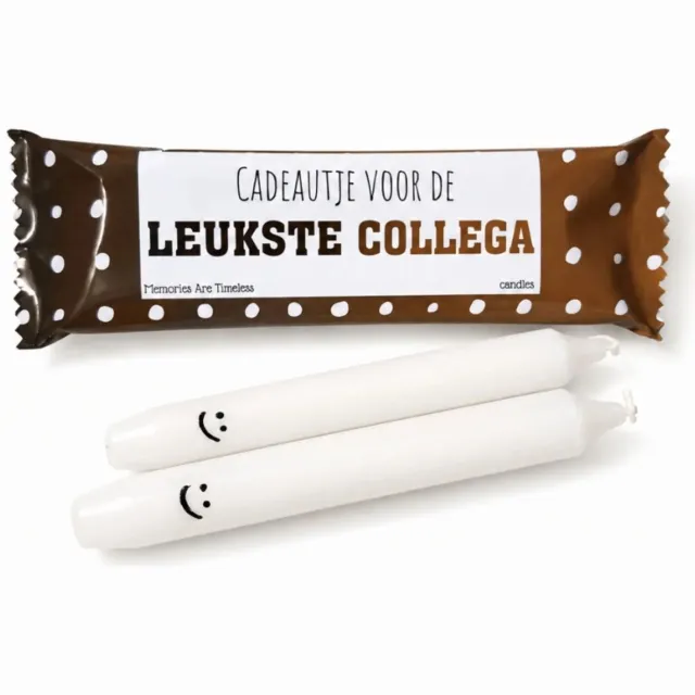 Memories Are Timeless Collega Cadeau - Dinerkaarsen met Smiley - Cadeauverpakking Stippen - Memories Are Timeless