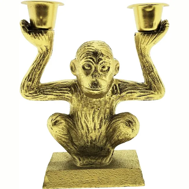 Benza Kandelaar voor dinerkaars Aap - Goud - 14 x 13 x 5 cm - 2 stuks