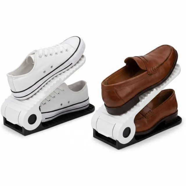 Lomera Schoenen Organizer Set van 2 - Schoenen Opbergsysteem - Verstelbaar - Schoenenrek - Schoenen Opbergen - Ruimtebesparend - Schoenenkast - Schoen Stapelaar - Schoenenblok - Schoenenhouder - Kast Organizer - Schoenenopberger Zwart
