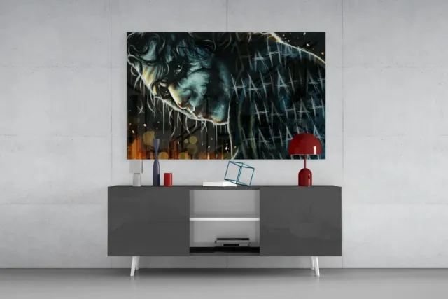 Insigne Art Glasschilderij - Joker - Wall Art - Moderne Wanddecoratie - Woonkamer - Slaapkamer - 90x60 cm Grijs