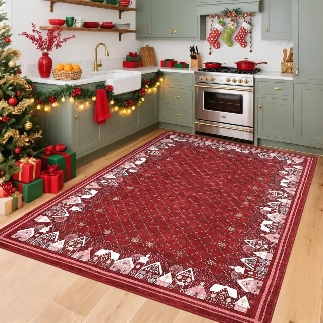 Danky Kerstkleed 80 x 150 cm Rood - Machinewasbaar Vloerkleed Kerst met Sterrenhemel Print en Antislip Onderkant