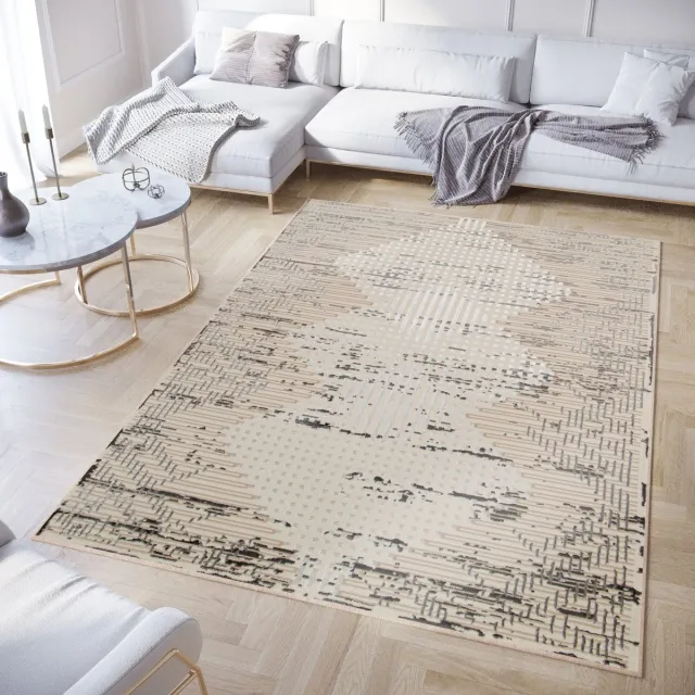 Tapiso Crystal Vloerkleed Beige Lijnen 3D Effect Kleed Tapijt Beige 5