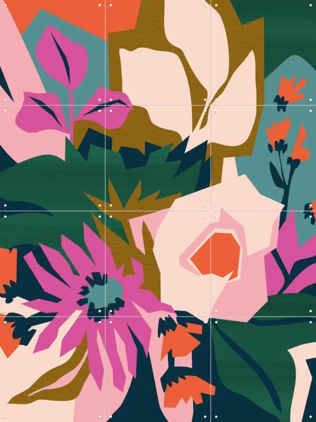 IXXI Arranging Pink, Megan Gallagher - 60 x 80 cm - Grote wanddecoratie en posters - Digitale Kunst, Grafisch Ontwerp, Speels, Illustraties, Abstract Roze / Groen
