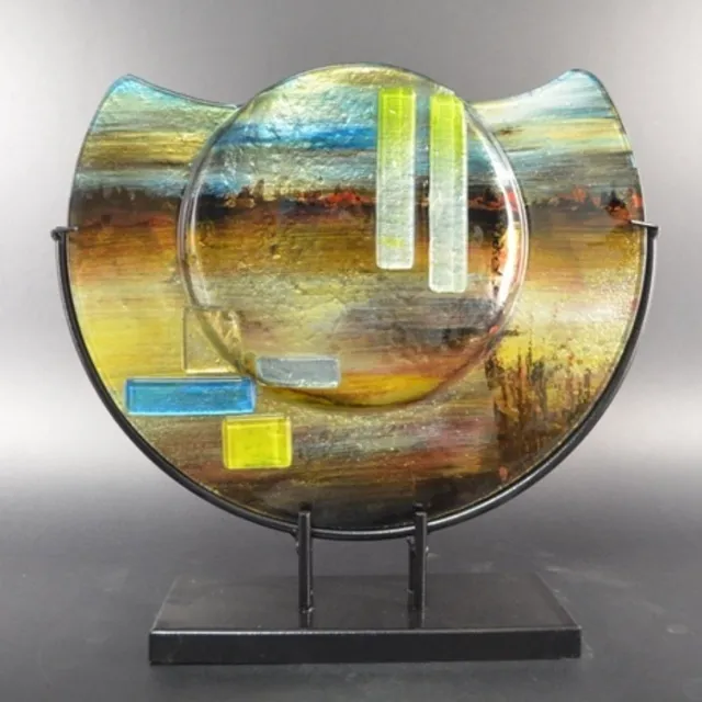 Pippashop Halfronde Glazen Vaas "Desert" in Metalen Standaard - 36 cm Hoog multicolor
