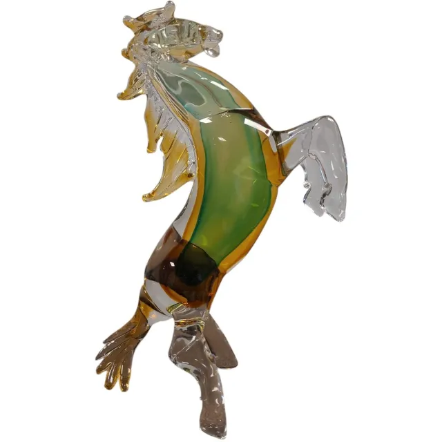 Rawa Geschenken sculptuur van glas paard steigerend - geel groen helden- handgemaakt murano kristal glas horse beeld 22x10x33 cm