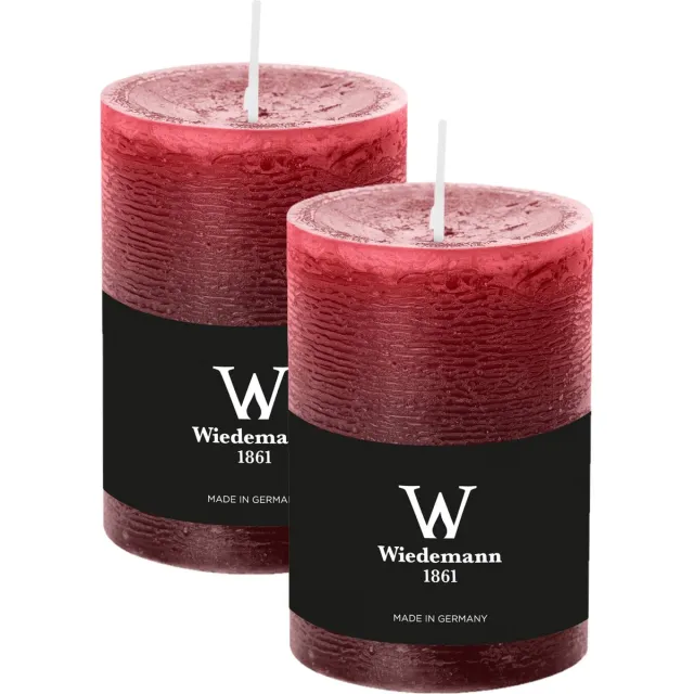 Wiedemann Cilinderkaars/stompkaars - 2x - rustieke kaars - bordeauxrood - 7 x 10 cm - 43 branduren Bordeaux rood