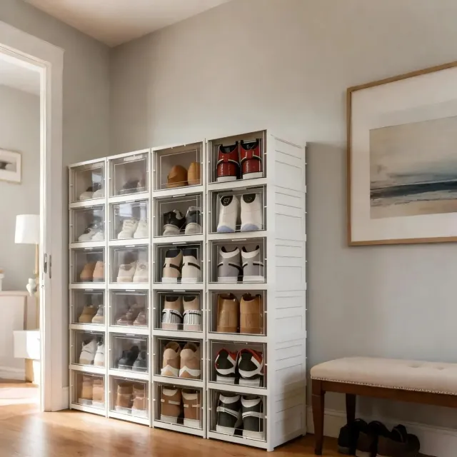 Waves 6Seven - Schoenenrek - Schoenen opbergsysteem - Schoenendoos - 6 laags - stofdicht - Opvouwbaar - Transparante deurpanelen Wit met transparante deurpanelen