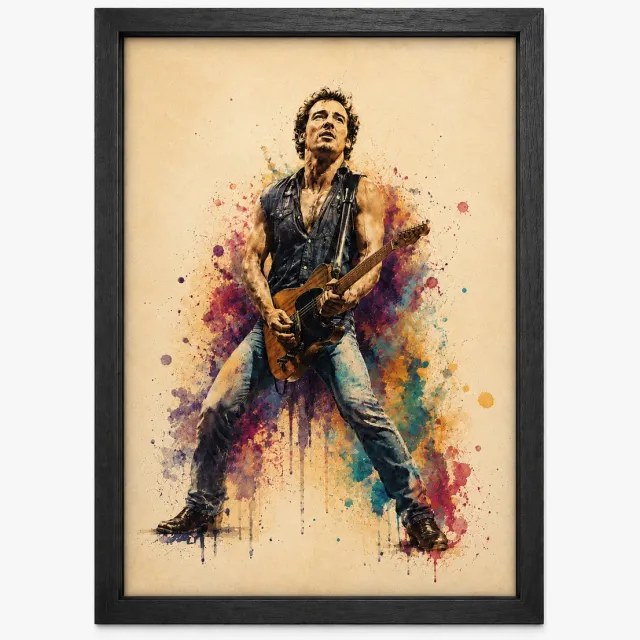 Joshimo Bruce Springsteen Poster | Watercolor Art Print | The Boss Muziek Poster | Inclusief Zwarte A4 Lijst