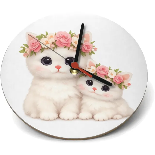 Mr Cadeautjes Klok rond Ø 19 - design Een schattige bosuil met een bloemenkrans en zachte maanlich | cadeau Wit
