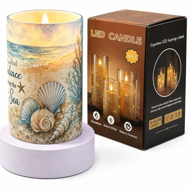 SWGOTA led kaarsen - strandmodel, 7,5 x 12,5 cm, warm licht, kunststof, voor binnen, zonder batterijen Blauw