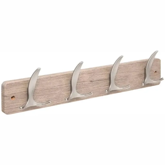 5Five Kapstok - 4 ophang haken - RVS - grijs/zilver - 45 x 10 cm - wandkapstok - voor hal of badkamer