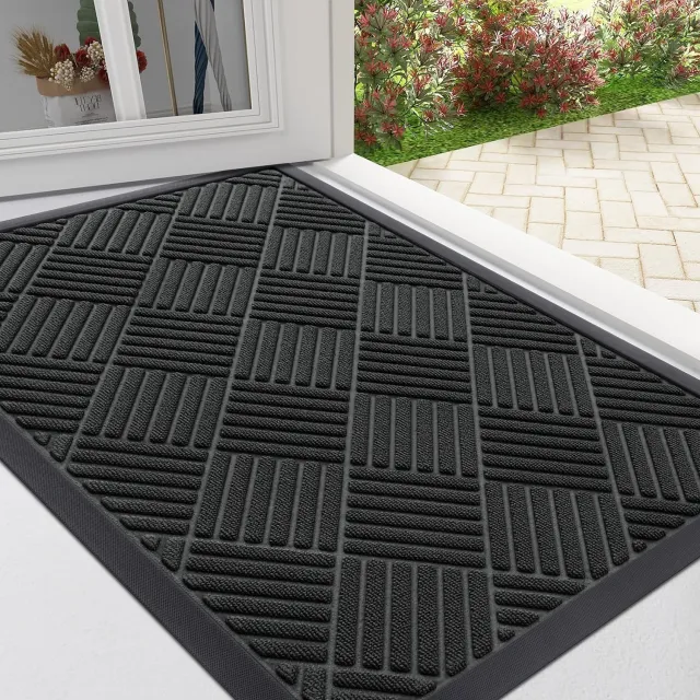 OLANLY Deurmat - Binnen- en buitengebruik natuurlijke rubberen deurmat - Anti-slip en vuilafstotend - 120x180 cm - Zwart Grijs