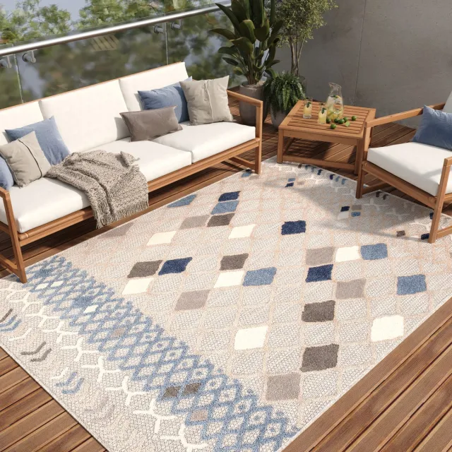 Tapiso Patio Indoor Tapijt Buitenkleed Vloerkleed Tuintapijt Outdoor Buiten Grijs Blauw 4