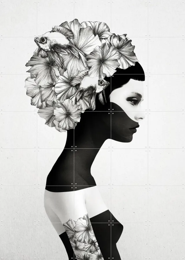 IXXI Marianna, Ruben Ireland - 100 x 140 cm - Grote wanddecoratie en posters - Illustraties, Line art, Slaapkamer, Woonkamer, Natuur, Portretten Monochroom / Zwart en wit / Zwart