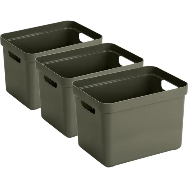 Sunware Opbergbox Sigma - 3x - kunststof - donkergroen - 18 liter - Opbergbakken/opbergers - 35 x 25 x 25 cm