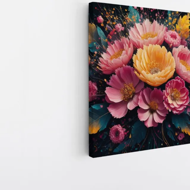 Saammp Canvas Schilderij - Bos Bloemen - Abstract - Natuur - 40x40 - Foto op canvas - Wanddecoratie - Muurdecoratie Woonkamer - Kantoor Decoratie Multicolor