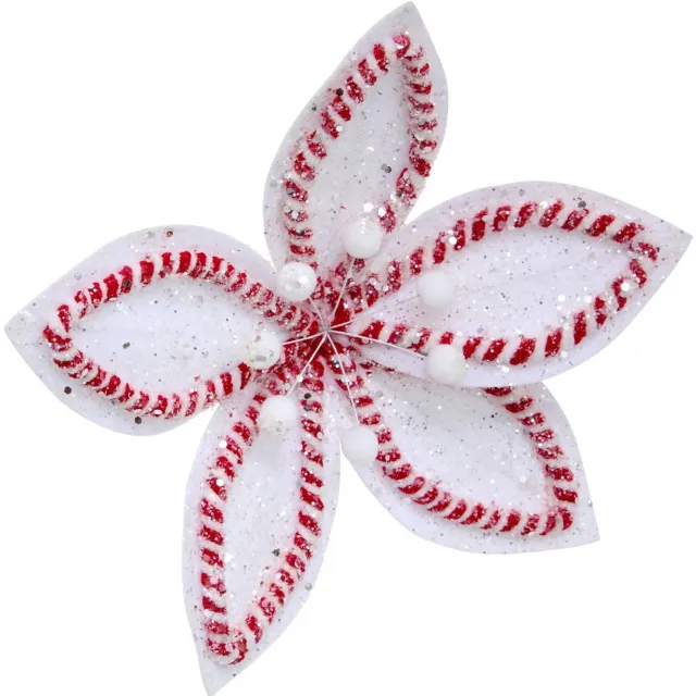 Feeric lights & Christmas Kerstboomversiering met witte en rode poinsettia-bloemen, diameter 24 cm Blanc