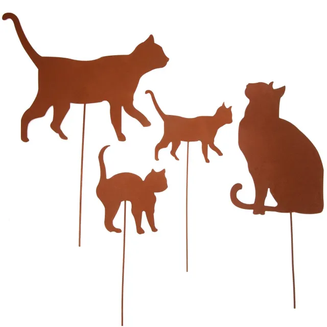 UNUS Tuinsteker katten in roestlook set van 4 Bruin