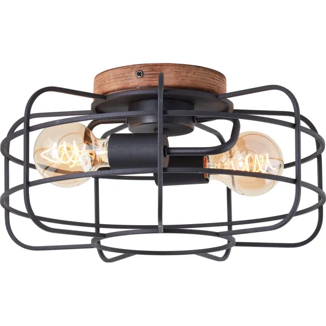 Brilliant Gwen - Plafondlamp - E27 max 2x60W - Hout/Zwart