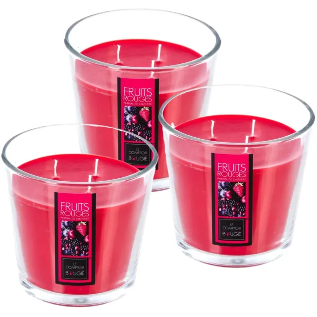 Atmosphera geurkaars - 3x - rood fruit geur - 40 branduren - rood - in glas - aroma/geurkaars