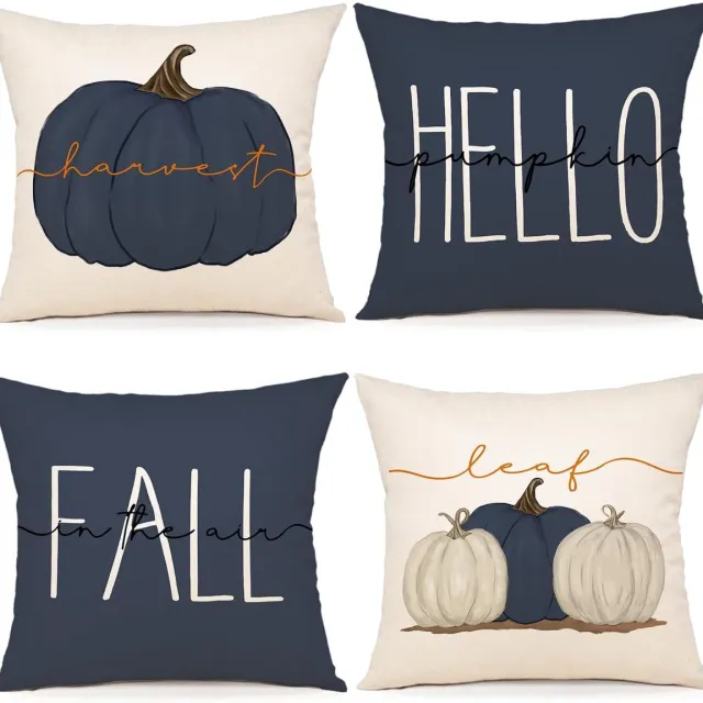 ZWJD Kussenhoes Herfst 40x40 Set van 4 Herfstdecoratie Kussenhoes Herfstdecoratie Linnen Kussenhoezen Esdoornbladeren Pompoen Kussen voor Decoratieve Bank Huis Tuin Slaapkamer Decoratieve Kussen Kussenslopen 40x40 cm a323