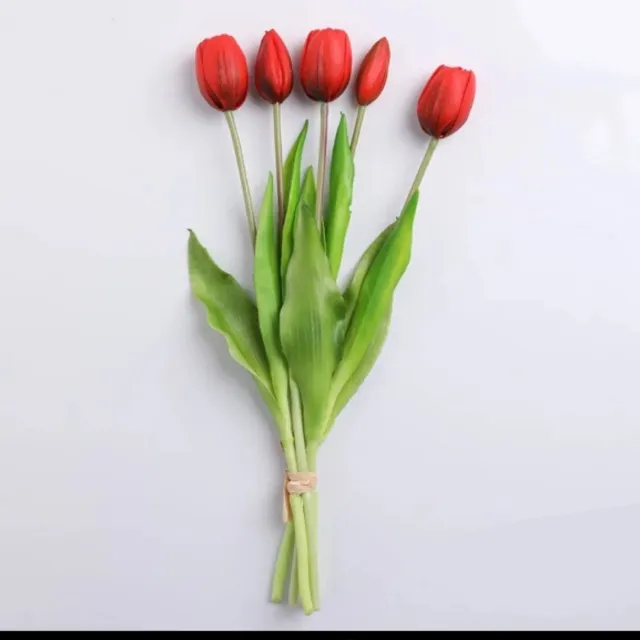 Wonders at Home Official Real Touch Tulips - Rood - Real Touch Tulpen Red - Tulpen - Kunstbloemen - Kunst Tulpen - Kunst Boeket - Tulp - 40 CM - Bos Bloemen - Latex Bloem - Bruiloft