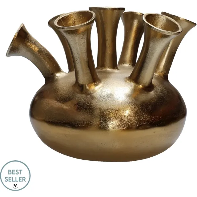 Toetervaas Assen - 7 openingen - Vase the World | LxBxH: 35x25x27 cm. goud