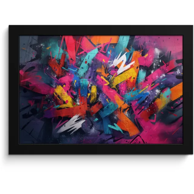 FrameYourWall Poster in lijst - Fotolijst 30x20 cm - Posters - Abstract - Explosie - Neonkleuren - Posterlijst zwart - Decoratie - Wanddecoratie woonkamer - Muurdecoratie slaapkamer