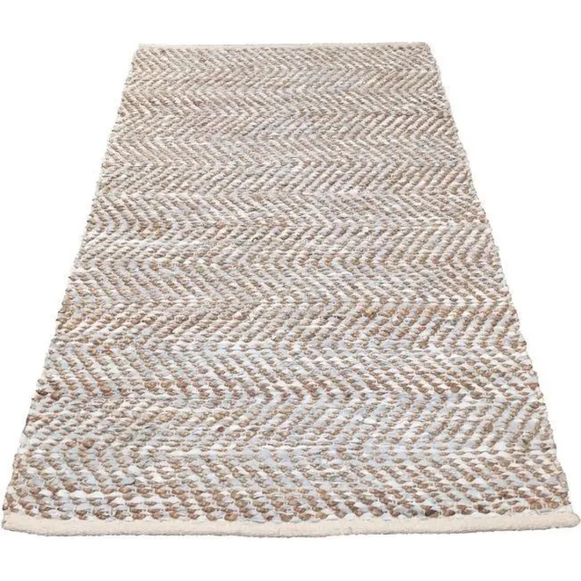 Rocaflor Vloerkleed- jute-wit-grijs-gerecycled leer- 160x230cm