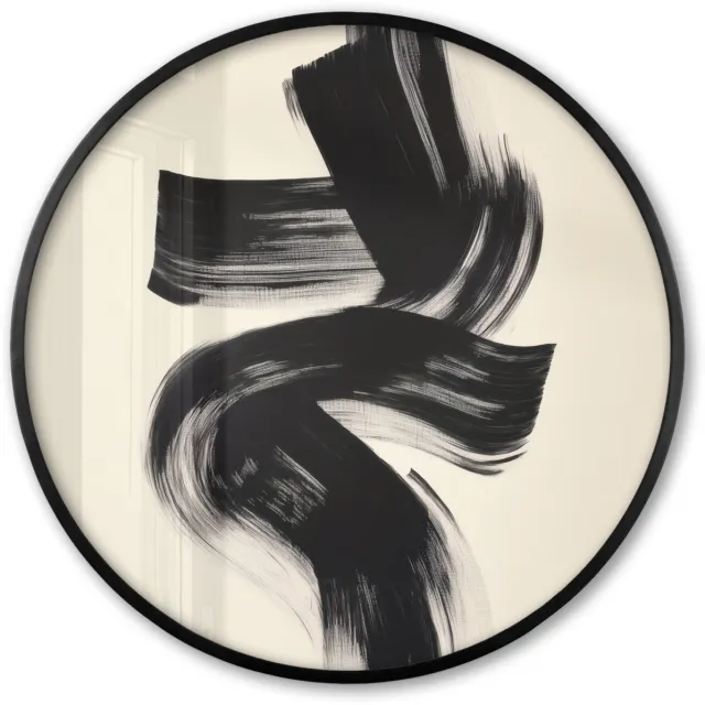 FrameYourWall Poster in lijst Rond - Fotolijst 60x60 cm - Posters - Strepen - Zwart - Abstract - Ronde posterlijst zwart - Decoratie - Wanddecoratie woonkamer - Muurdecoratie slaapkamer