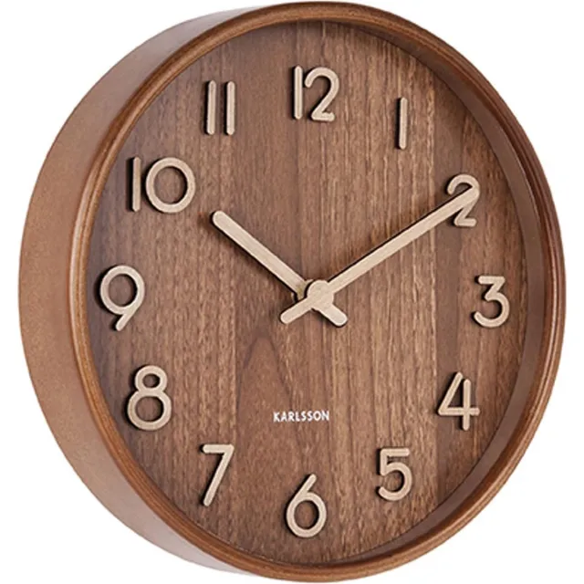 Karlsson Wandklok Pure - Donker lindehout - Small - Ø22cm - Scandinavisch Bruin