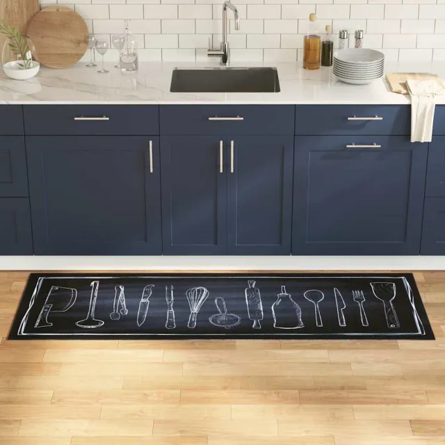 vidaXL Keuken Vloerkleed Zwart 180 x 60 cm Fluweel
