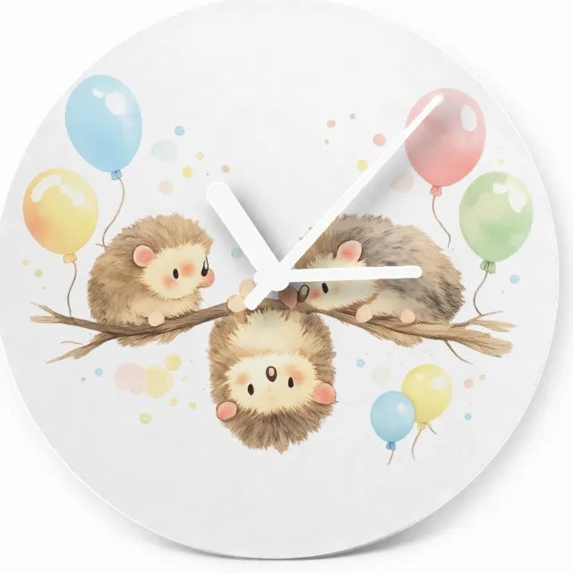 Mr Cadeautjes Glazen klok Ø 20 - design Een zachte aquarelillustratie van drie kleine dieren op een | cadeau Wit