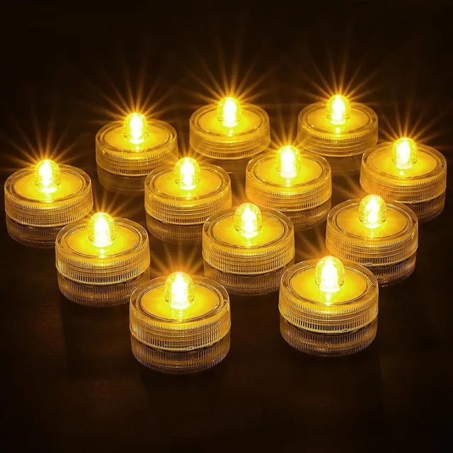 Excitat 12 stuks - LED-lampjes - Vlamloze theelichtjes - Waterdicht - Geschikt voor aquaria, tuinen, bruiloftsfeesten - Warm wit licht transparant