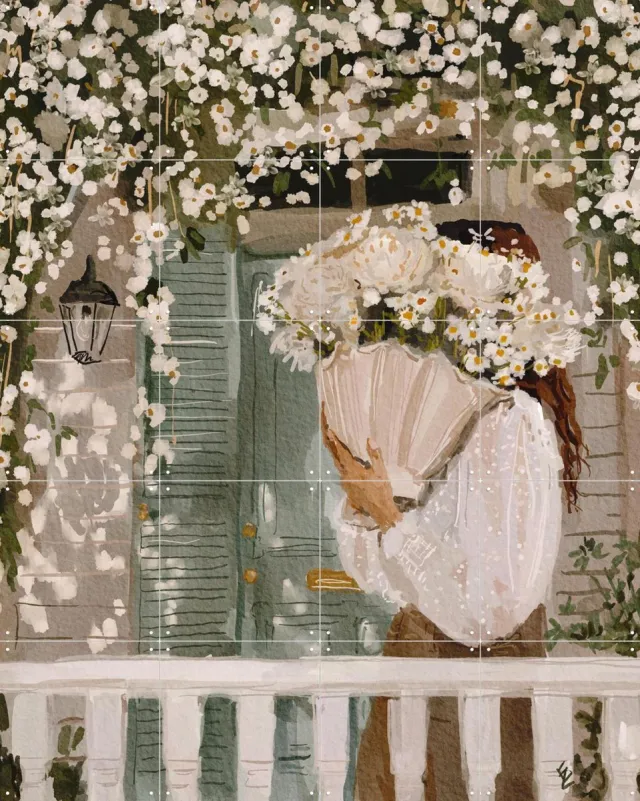 IXXI White Spring, Ekaterina Zagorska - 80 x 100 cm - Grote wanddecoratie en posters - Schilderijen, Illustraties, Eetkamer, Slaapkamer, Woonkamer Beige