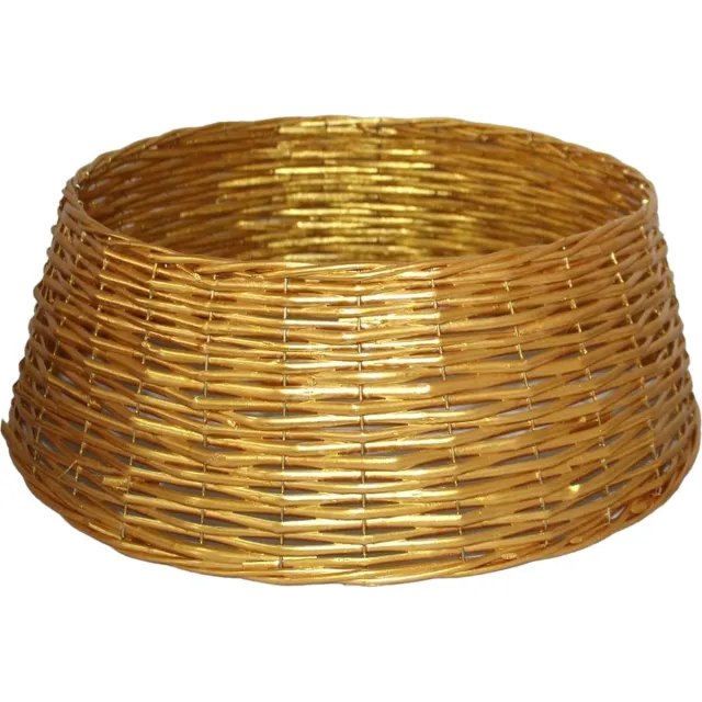 Gerimport Gerim Kerstboomrok/kerstboommand - goud - gevlochten wilg - D45 cm en H20 cm - kerstboom van 180 cm Goudkleurig