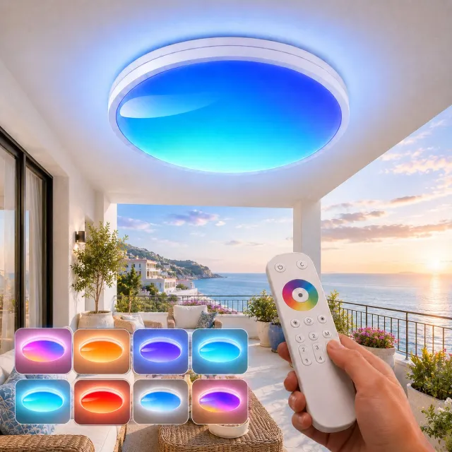 LAPAMAX RGB LED Plafondlamp 48W Ø37 cm - Dimbare Plafonnière 4800 lm met Afstandsbediening -Daglichtlamp met Hemellichteffecten - Geheugenfunctie voor Woonkamer, Slaapkamer en Gaming Room Wit