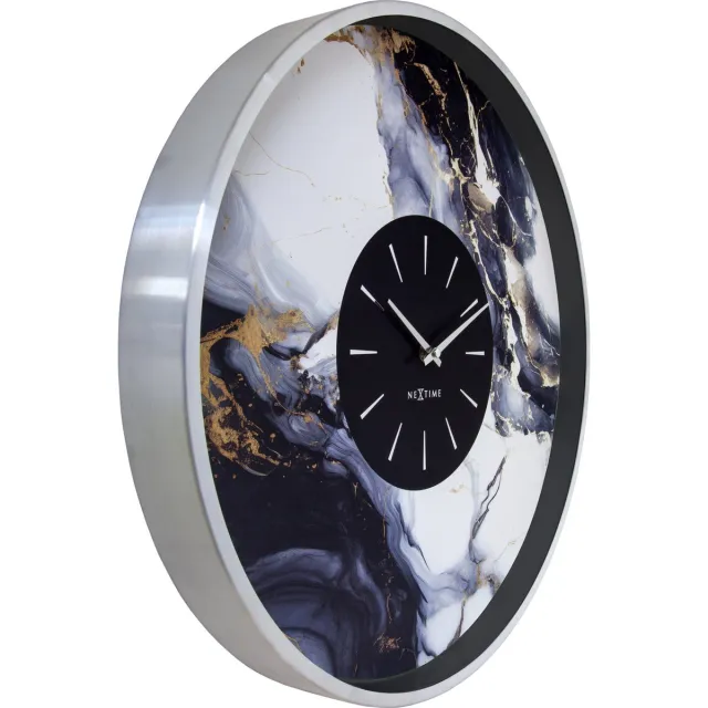 NeXtime Marble Duo – Grote Wandklok – 48 cm – Aluminium – Zilver/Wit – Stil