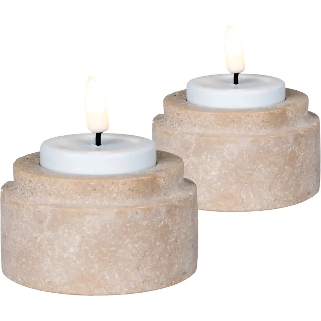 Artichok Joah Kaarsenhouder Set van 2 - Beige - Travertijn - Steen - Handgemaakt