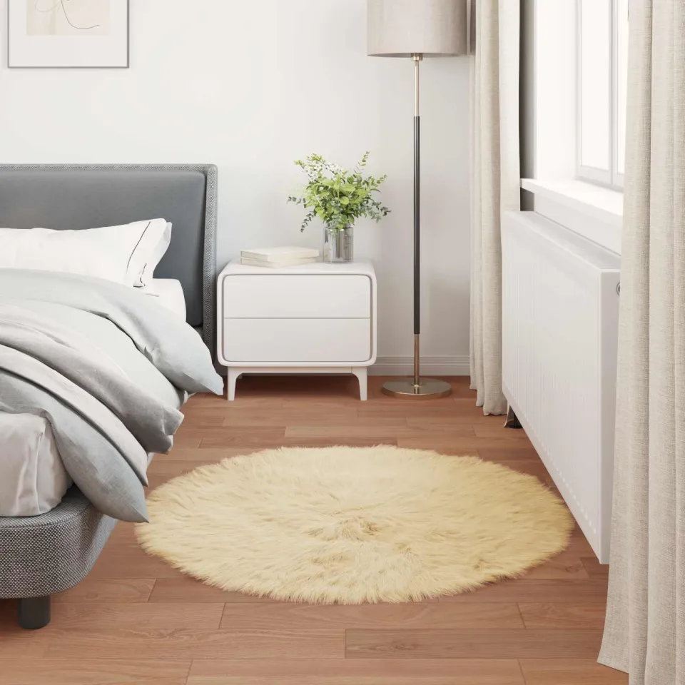 vidaXL Tapijt van imitatie TAFALLA Crèmekleurig Ø 80 cm Polyester, foto 3