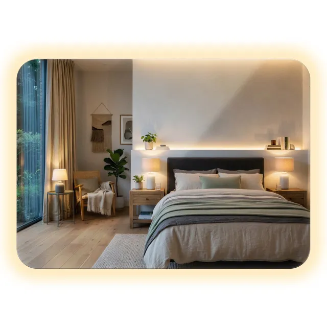 WallMuralia Rechthoekige wandspiegel met afgeronde hoeken - 50x70 cm - Warm LED licht - Spiegel met LED verlichting - Minimalistisch Spiegel - Toiletspiegel Met Licht Warm licht