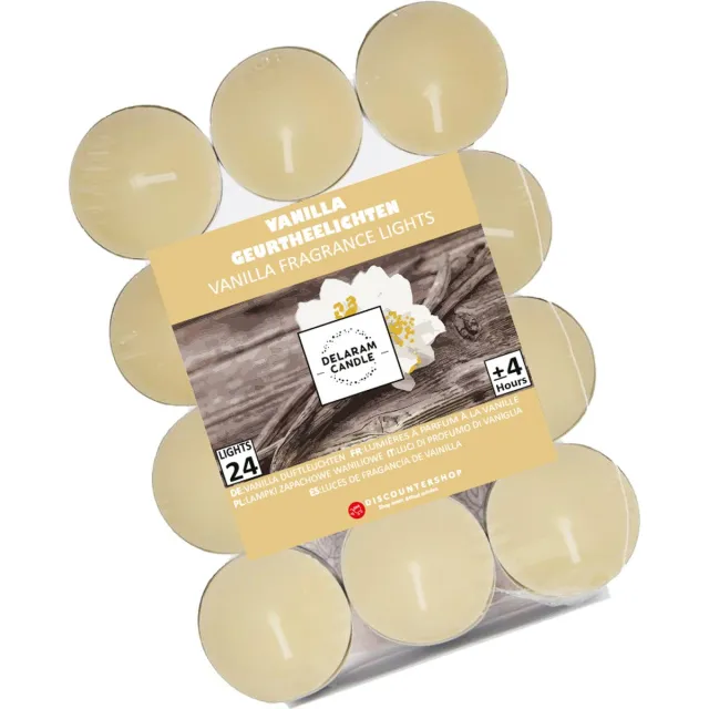 Delaram Geurtheelichten - 24 Theelichten met 4 Branduren en Vanilla Geur! creme