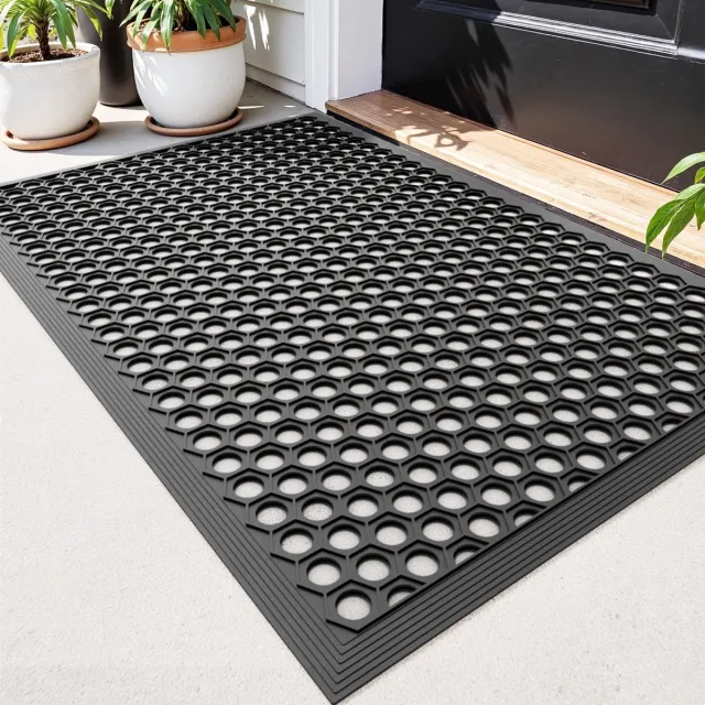 Famanu Buiten deurmat van 60 x 90 cm, antislip zware vuilvanger voetmat, waterdichte droogloopmat voor entree en gang, antraciet Zwart