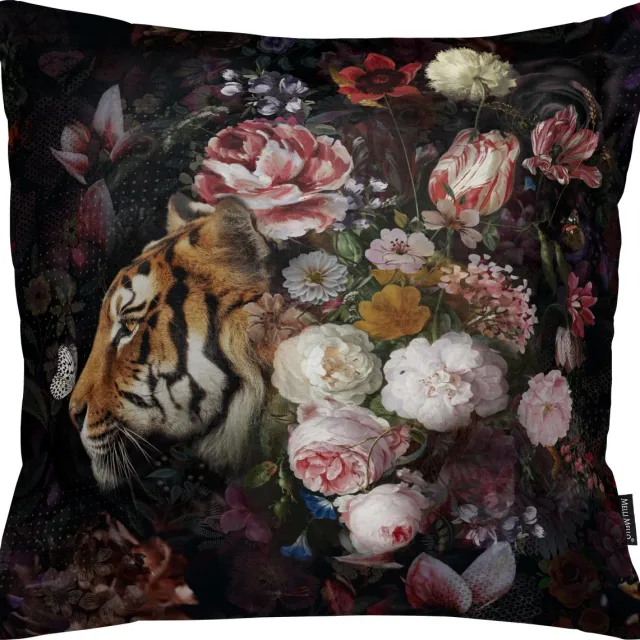 Melli Mello Wild Beauty - Sierkussen - 45x45cm - Zacht - Modern - Inclusief Vulling - Zwart Bloemig
