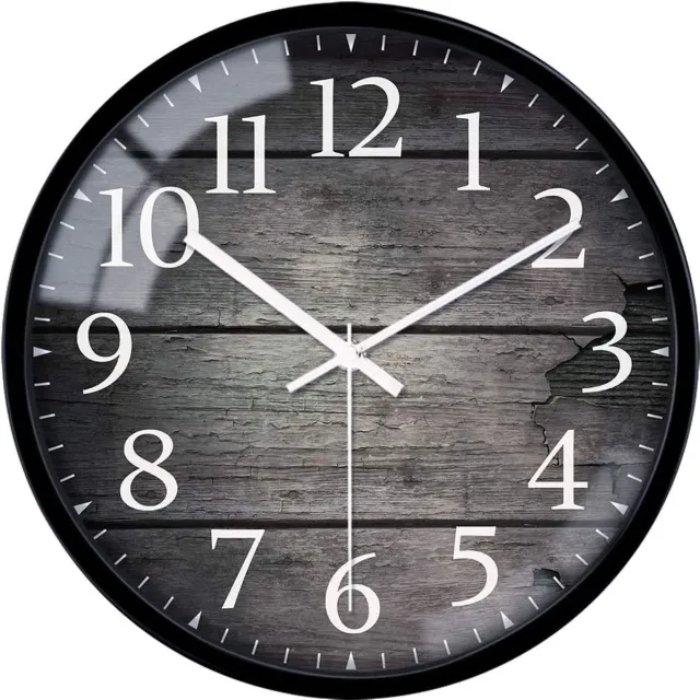 VIKMARI 12 Inch Stille Niet-Ticking Wandklok Retro Arabische Cijfers Decoratieve Ronde Glazen Wandklokken Batterij Operated Indoor Klokken Home Decor Wandklok - Vintage Patroon Zwart
