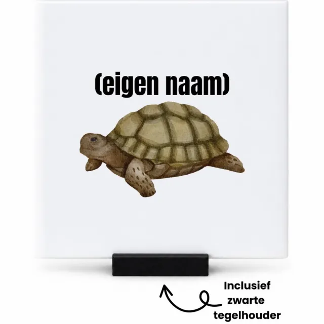 Hacebo schildpad met eigen naam tegeltje met tegelhouder - Schildpad - schildpad liefhebbers - tegeltjes met tekst - iemand die houdt van schildpadden - verjaardag - cadeau - kado - spreuktegels - 10.8x10.8 CM Wit