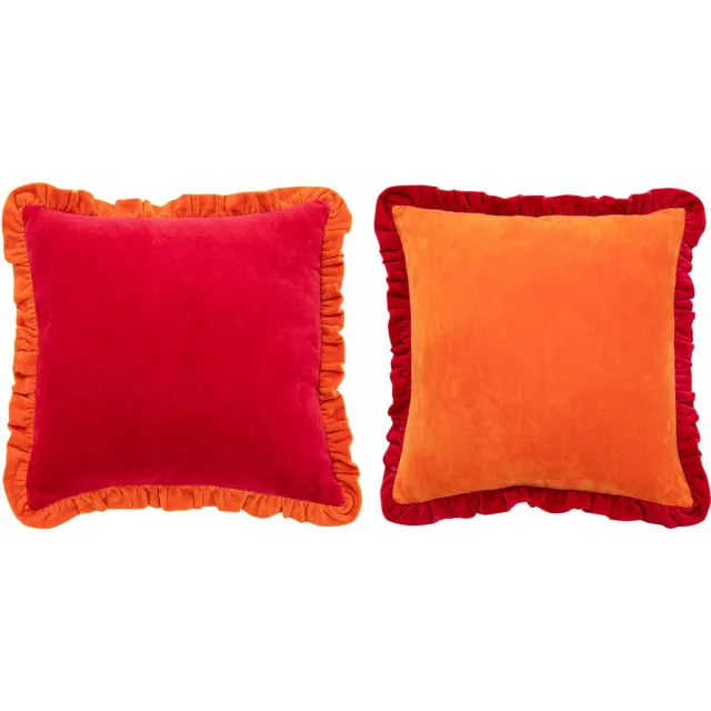 J-Line kussen - katoen - oranje/fuchsia - 2 stuks