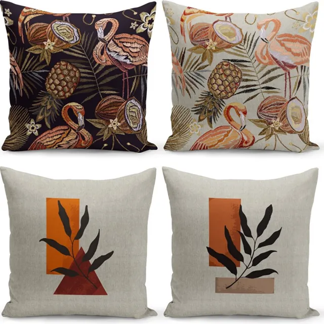 Kate Louise Sierkussens set 4 stuks - INCLUSIEF BINNENKUSSENS 45x45 cm - bloemen - ananas - zwart - dubbelzijdig bedrukt - kussensloop - kussens woonkamer - kussenhoes wit goud zwart