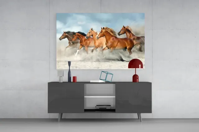 Insigne Art Glasschilderij - Bruine Paarden - 90x60x0.4 cm