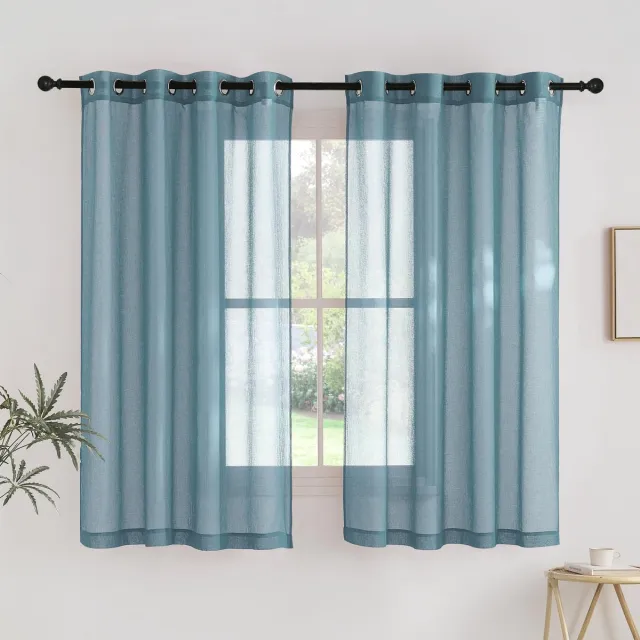 Unyqoos Linnenlook blauwe voile gordijnen set met ringen voor sfeervol interieur